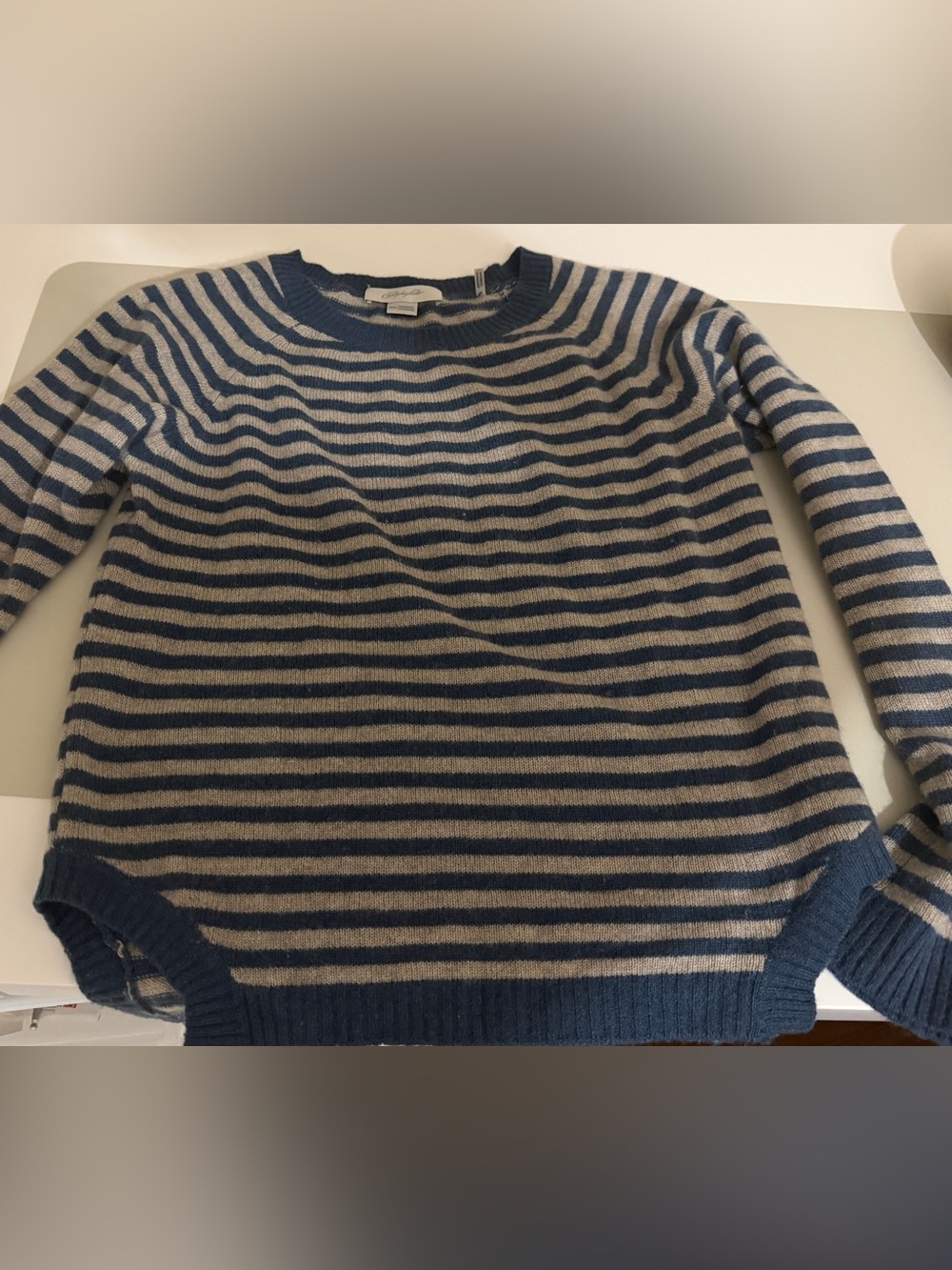 Christopher Fischer Striped Crewneck Cashmere Sweater - Teal & Cream